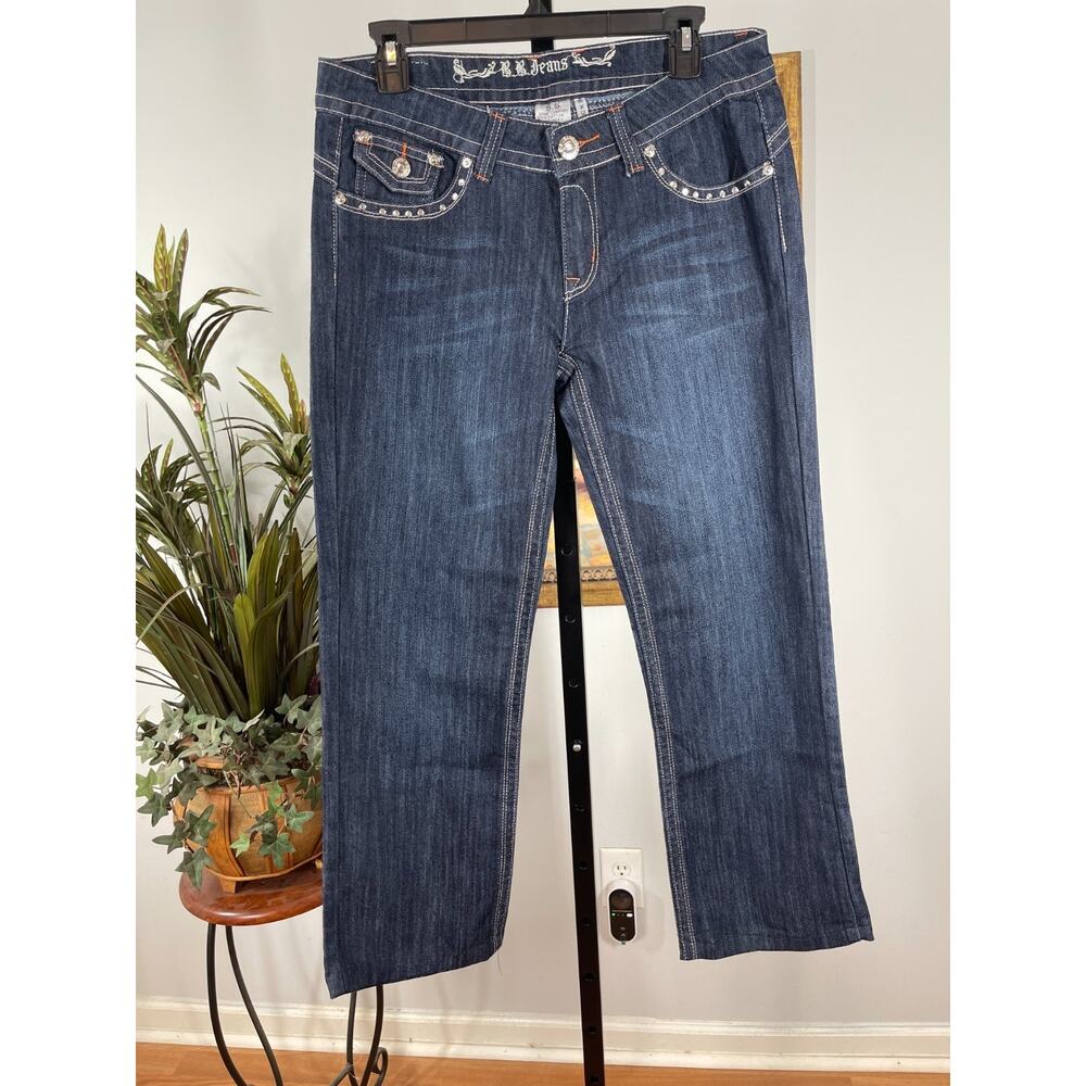 B.B. Jeans Company Women's Size 13 Blue Denim‎ Dark Wash Rhinestone McBling Y2K